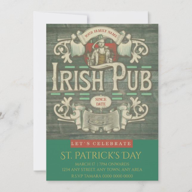 Invitación Pub irlandés personalizado del Día de San Patricio (Anverso)