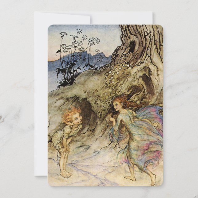 Invitación “Puck y un hada” Acuarela de Arthur Rackham (Anverso)