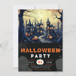 Invitación Pueblo Embrujado Casas Calabazas Halloween