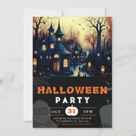 Invitación Pueblo Embrujado Casas Calabazas Halloween