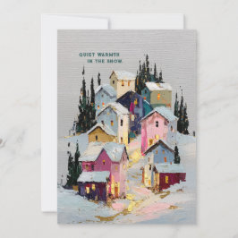 Invitación Pueblo invernal colorido con nieve con impasto