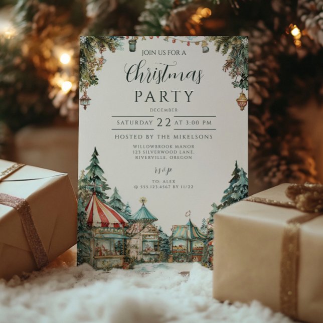 Invitación Pueblo invernal pintado a mano (Subido por el creador)