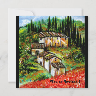 Invitación PUEBLO RÚSTICO ANTIGUO EN TOSCANA, rojo azul negro
