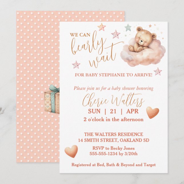 Invitación ¿Puede el Chica de espera madrugador Teddy Bear do (Anverso / Reverso)