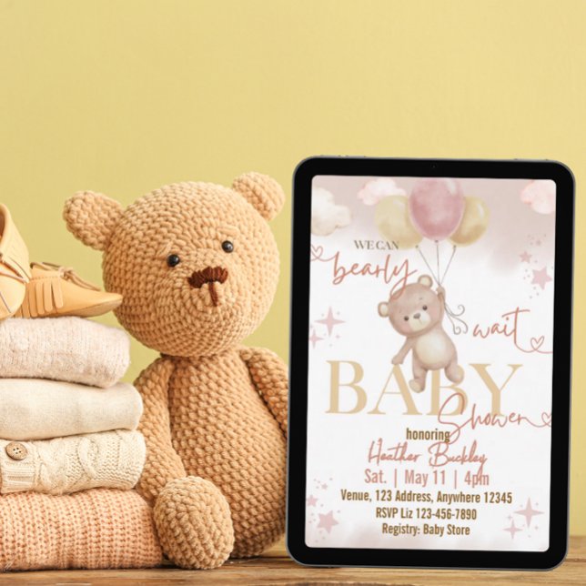 Invitación Puede Esperar con Ansia Globos de Oso Rosa Beige B (Subido por el creador)