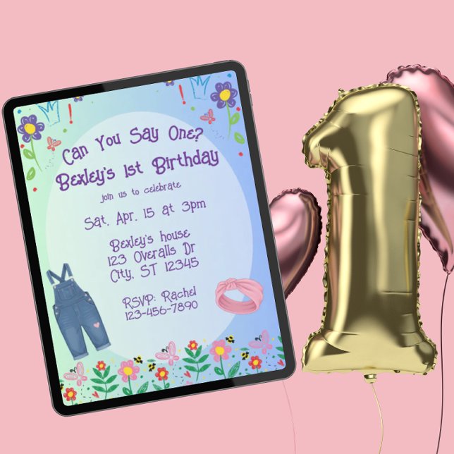 Invitación ¿Puedes decir uno, Overoles y dibujos 1er cumpleañ (Subido por el creador)