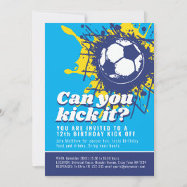 Invitación ¿Puedes patearla fiesta de 12 años de fútbol azul?