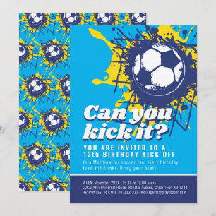 Invitación ¿Puedes patearla fiesta de 12 años de fútbol azul?