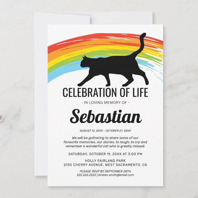 Invitación Puente arcoiris conmemorativo del funeral del gato (Anverso)