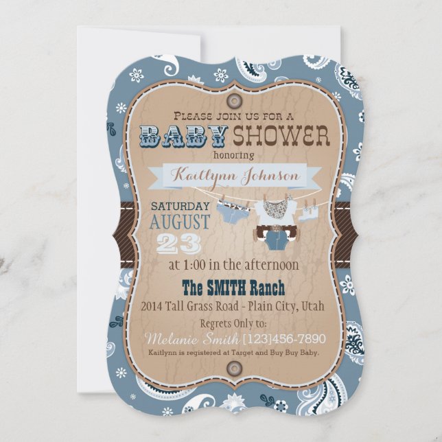 Invitación Puente Baby Shower del pañuelo del vaquero (Anverso)