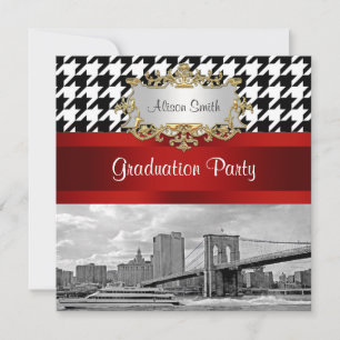 Invitación Puente de Brooklyn Blk Wht Graduation Houndstooth
