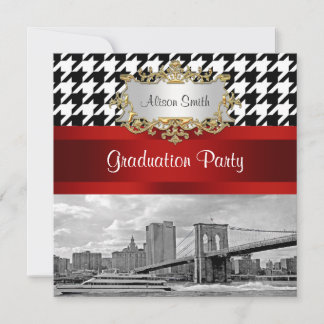 Invitación Puente de Brooklyn Blk Wht Graduation Houndstooth