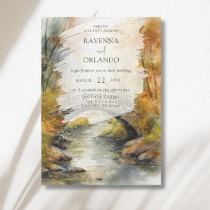 Invitación Puente de Piedra Otoñal Río Hojas Caídas Boda