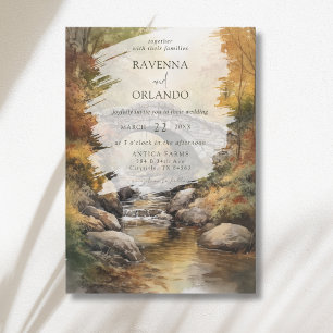 Invitación Puente de Piedra Otoñal Río Hojas Caídas Boda