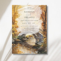 Puente de Piedra Rústico de Otoño Río Caída Boda