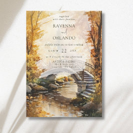Invitación Puente de Piedra Rústico de Otoño Río Caída Boda