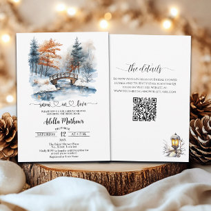 Invitación Puente en la nieve de los bosques en la ducha de n