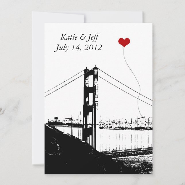 Invitación Puente Golden Gate del Corazón en San Francisco (Anverso)