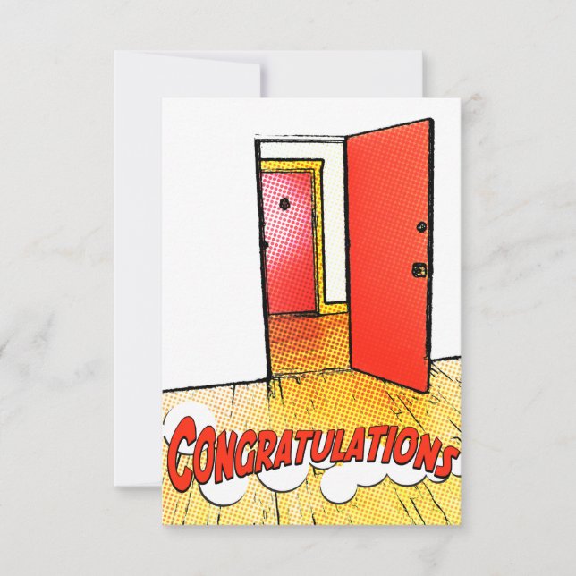Invitación puerta cómica de felicitaciones (Anverso)