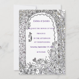 Invitación Puerta de boda de jardín floral en blanco y negro