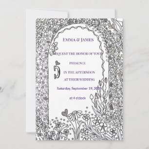 Invitación Puerta de boda de jardín floral en blanco y negro