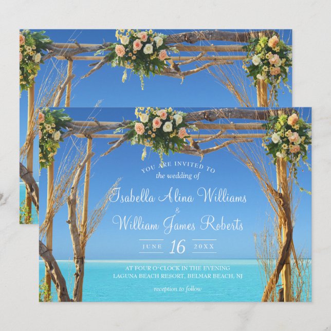 Invitación Puerta de Boda Floral Summer Beach (Anverso / Reverso)