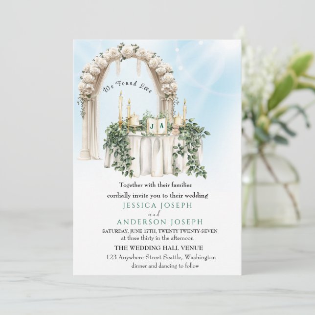 Invitación Puerta de flor Boda verde de estilo Trenby (Anverso de pie)