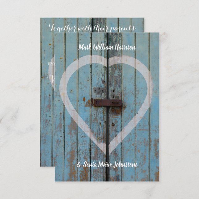 Invitación Puerta de granero rústico (Anverso / Reverso)