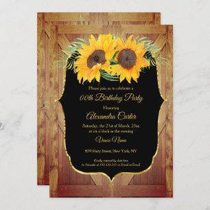 Invitación Puerta de granero rústico de girasol fiesta de oro