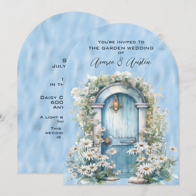 Invitación Puerta de jardín de borde azul (Anverso / Reverso)