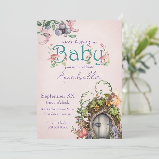 Invitación Puerta de jardín de hadas boscosas encantadas en r (Anverso de pie)