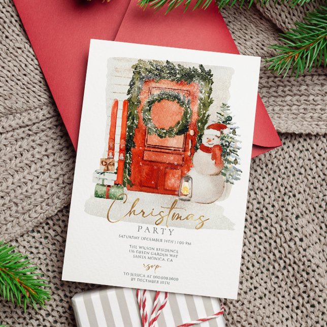 Invitación Puerta de Navidades acuarelas con Fiesta de Snowma (Subido por el creador)