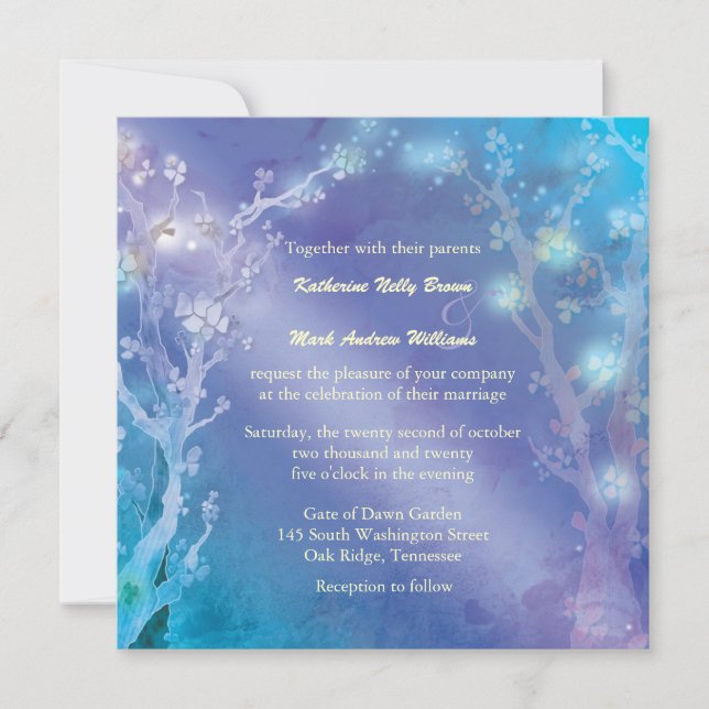 Invitación Puerta del Boda azul Shimmering del amanecer (Anverso)
