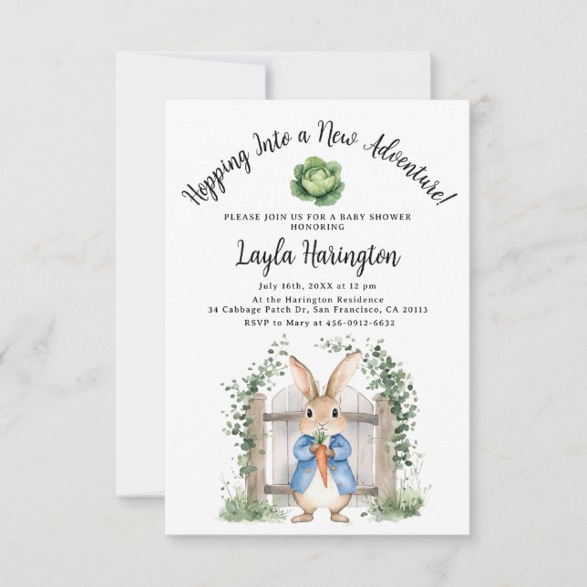 Invitación Puerta del jardín Baby Shower de Peter Rabbit Boy (Anverso)