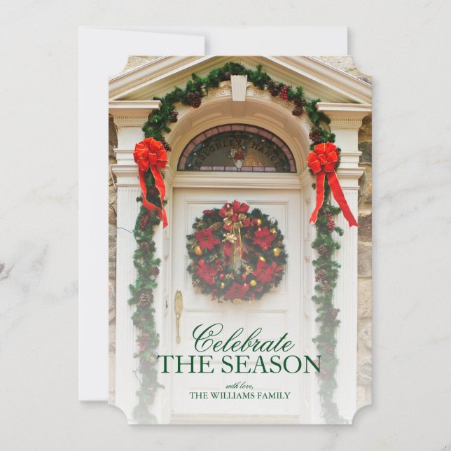 Invitación Puerta principal con corona de Navidad (Anverso)