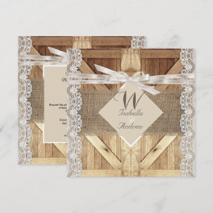 Invitación Puerta Rústica Boda Beige Encaje Blanco Madera Arp