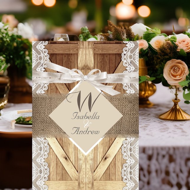 Invitación Puerta Rústica Boda Beige Encaje Blanco Madera Arp (Subido por el creador)