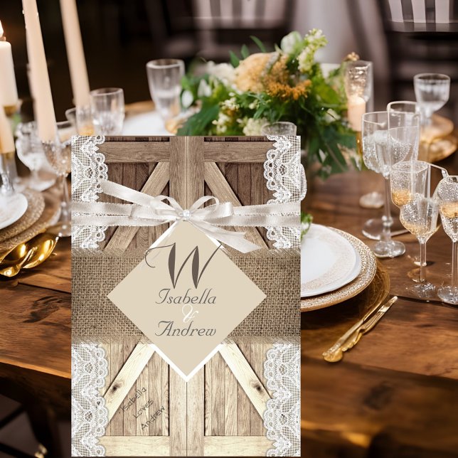 Invitación Puerta Rústica Boda Encaje Beige Madera Arpillera  (Subido por el creador)