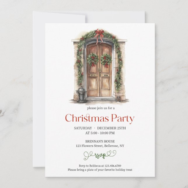 Invitación Puerta rústica de madera con decoración festiva ar (Anverso)