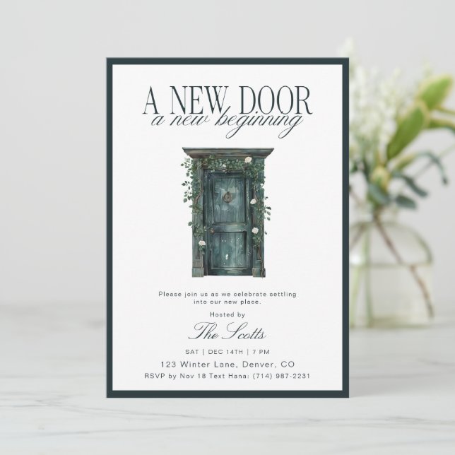 Invitación Puerta Verde Rústica Regalo de Mudanza a Nueva Cas (Anverso de pie)