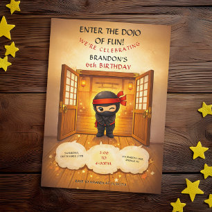 Invitación Puertas de madera de ninja negro lindo Dojo Cumple