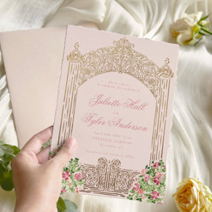 Invitación Puertas Regales Rosa Polvoriento Elegante Falso Ho