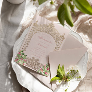 Invitación Puertas Regias Elegante Falso Papel de Estaño Desp