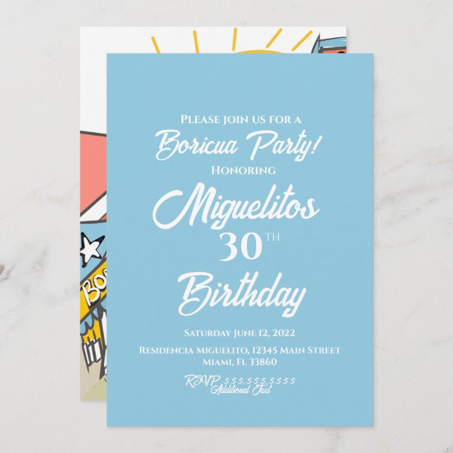 Invitación Puerto Rico Boricua Hispano Latino Fiesta de Barri (Anverso / Reverso)