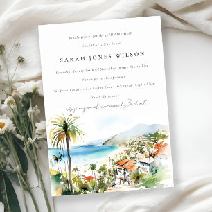 Invitación Puerto Vallarta México Paisaje Acuarela Cumpleaños