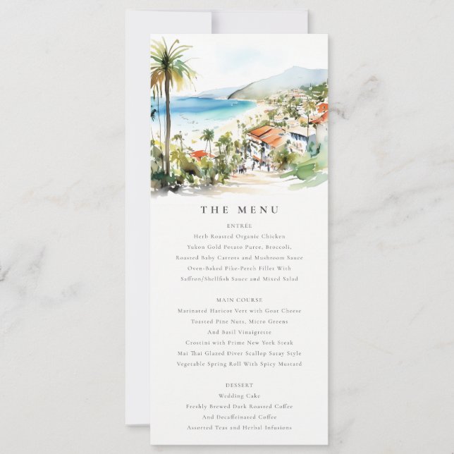 Invitación Puerto Vallarta Mexico Watercolor Wedding Menu (Anverso)