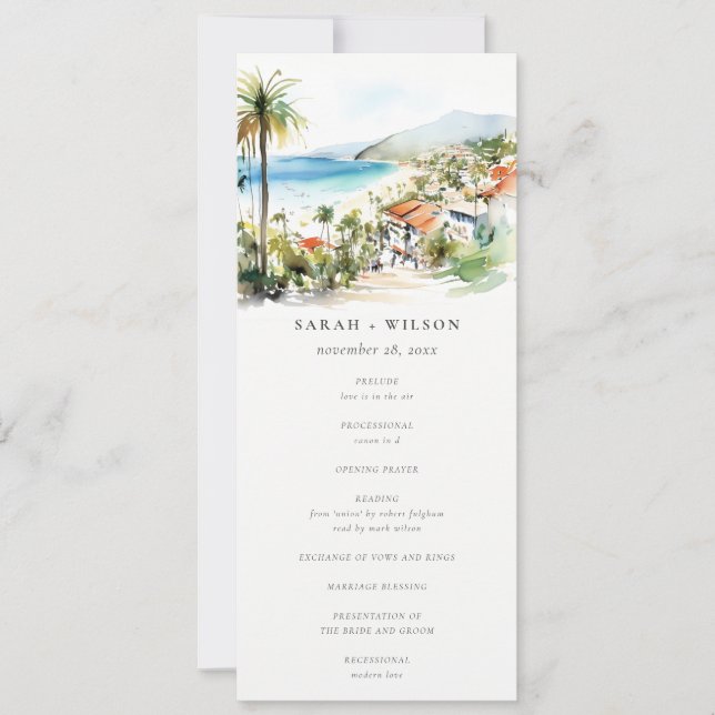 Invitación Puerto Vallarta Mexico Watercolor Wedding Program (Anverso)