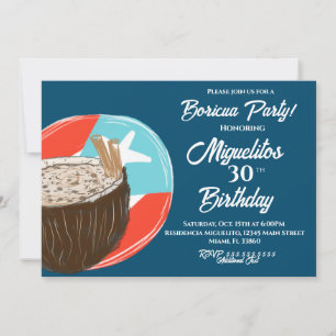 Invitación Puertorriqueño Boricua Hispano Latino Fiesta Coco