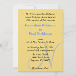 Invitación Puesta de sol Corazón Amarillo Azul Monograma Boda
