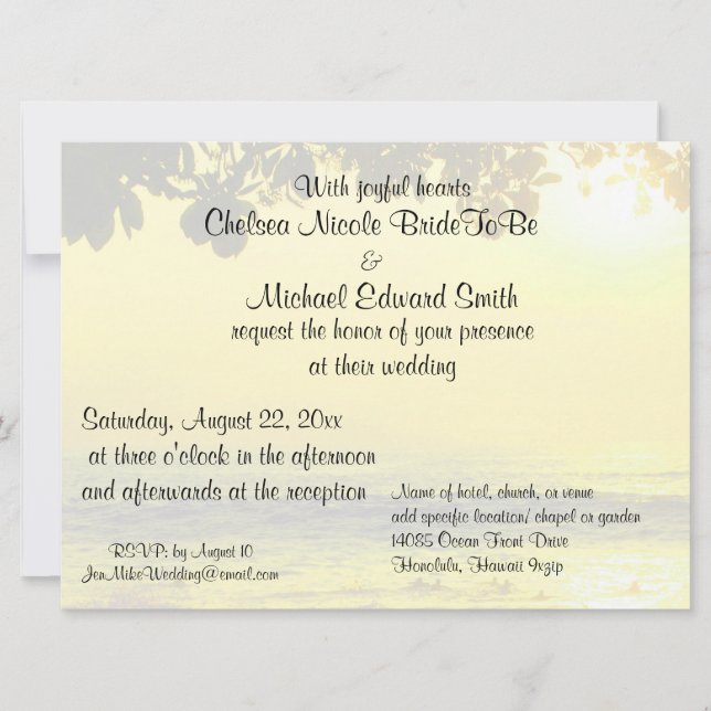 Invitación Puesta de sol del océano de bodas de playa (Anverso)